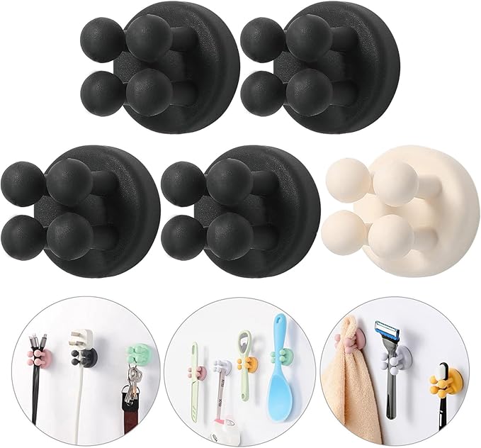 iBetterLife Razor Holder for Shower Hooks – 5Pcs Self Adhesive Wall Mounted Single Hook for Hanging Toothbrush, Functional Waterproof Utility Plug Holder for Bathroom Kitchen Living Room Office by iBetterLife