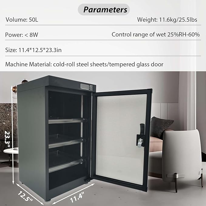 50L Digital Camera Dehumidify Storage, Dehumidifying Dry Cabinet Box, 4 Layers for Camera Lens, Electronic Equipment, Electronic Dry Cabinet Storage with Temp & Humidity LED Screen - Image 5