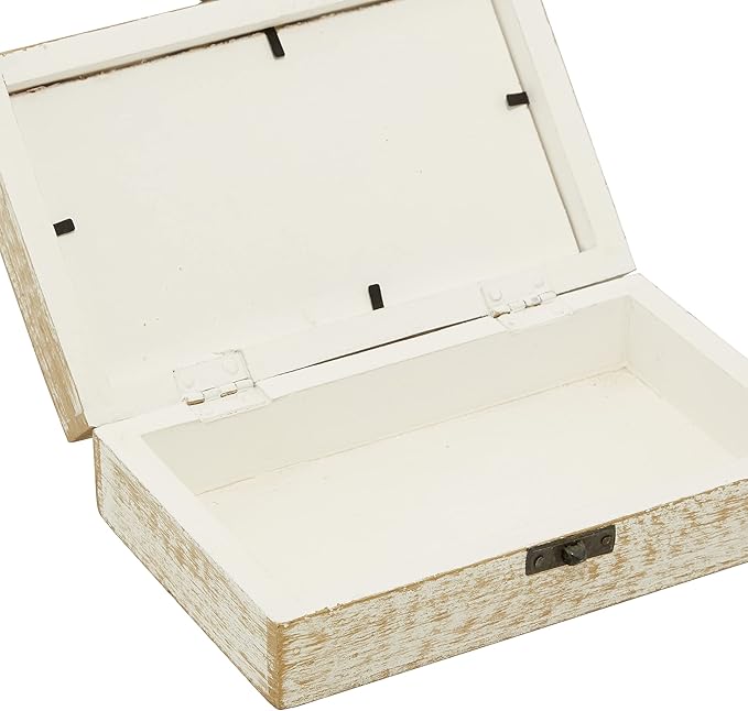 Deco 79 Mango Wood Floral Handmade Decorative Box Decorative Keepsake Boxes with Hinged Lid, Set of 3 Storage Boxes 8", 10", 12"W, White - Image 7