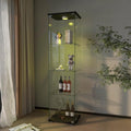 Yoluckea 4-Shelf Glass Display Cabinet with LED Lights, 1-Door Floor Standing Curio Cabinet with Universal Wheel for Home or Office, Black Glass Bookshelf for Collections, Decor, and Corner Display by Yoluckea