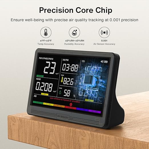 16 in 1 Air Quality Monitor Indoor 7" Display 9 AQI+7 AQI Alerts, CO2 Monitor Air Quality Tester for CO2, TVOC, PM2.5 PM1.0 PM10, HCHO Temperature Humidity AQI & Time Air Quality Meter for Home - Image 8