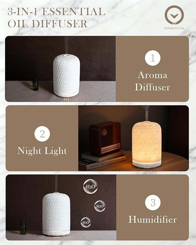 Essential Oil Diffuser – 2.4MHz Ultrasonic Aromatherapy Diffuser, Health Night Light, Timer & Auto Shut-Off, BPA-Free, 120ml Ceramic Oil Diffuser for Home, Office, or Spa, Yoga - Image 2