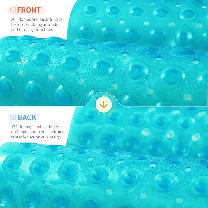 Anti-Slip Bathtub Shower mat, 39.3×15.7 inch（Approximately 100 × 40cm） Soft Oversized Machine Washable Non-Slip Bathtub mat with Drainage Holes, Bathroom Floor Suction Cup.（1-Clear Green） - Image 2