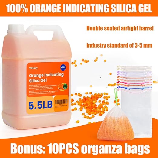 5.5LBS Silica Gel Desiccant Beads, Premium Color Indicating Reusable Desiccant Bulk, Industry Standard 3-5 mm Silica Beads for 3D Filament, Electronic Devices, Camera, Jewelry, Safe (10PC Organza Bag) - Image 2
