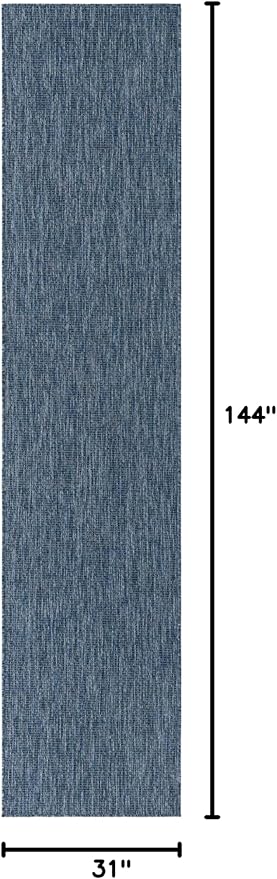 Unique Loom Collection Casual Transitional Solid Heathered Indoor/Outdoor Flatweave Area Rug (2' 7" x 12' Runner, Blue/Navy Blue) - Image 2