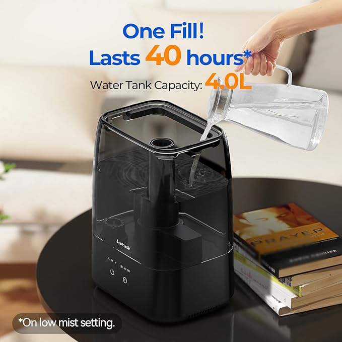Top Fill Humidifiers for Bedroom, 4.0L Tank Cool Mist Humidifiers for Large Room, 40H Runtime, 28dB Quiet Ultrasonic Air Humidifier for Home, Plants with 9H Timer, Aroma Tray - Image 3