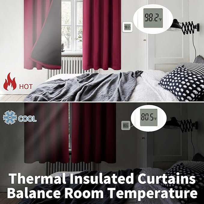 BGment 100% Blackout Curtains 45 Inches Length 2 Panels, Christmas Thermal Insulated Room Darkening Soundproof Window Curtains Panels for Kitchen, Each Drapes 42 Inches Wide, Burgundy Red - Image 4