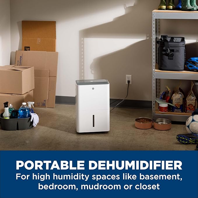 GE Energy Star Portable Dehumidifier for Basement, Bedroom, Bathroom, Closet or Small Rooms up to 1500 Sq Ft, 22 Pint with Removable Bucket and Continuous Drain Connect for Auto or Manual Drainage - Image 5