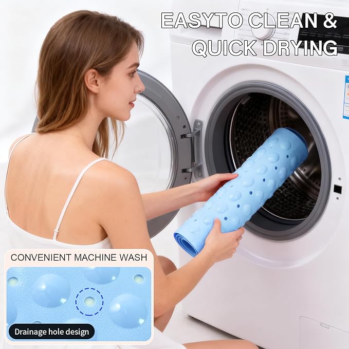 Anti-Slip Bathtub Shower mat, 39.3×15.7 inch（Approximately 100 × 40cm） Soft Oversized Machine Washable Non-Slip Bathtub mat with Drainage Holes, Bathroom Floor Suction Cup.（1-Opaque Light Blue） - Image 5