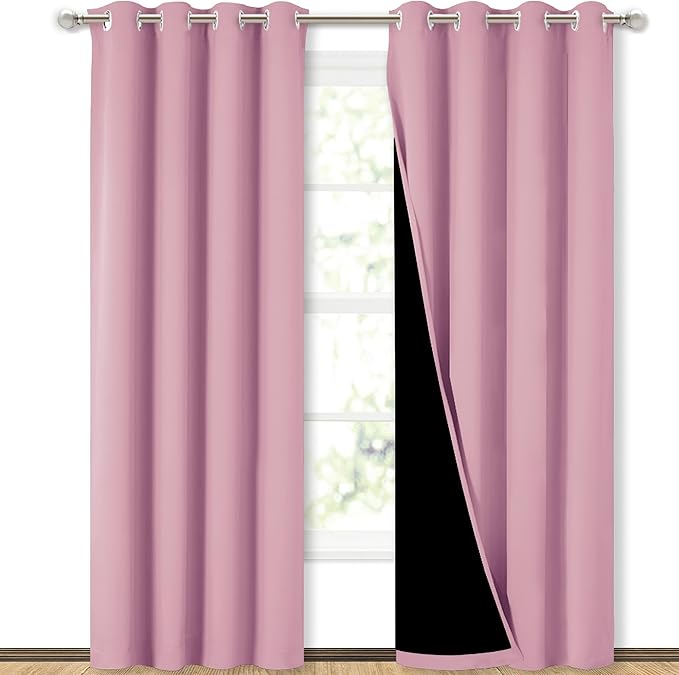 NICETOWN Crystal Pink Full Shade Curtain Panels, Pair of Energy Smart & Noise Blocking Out Blackout Drapes for Dining Room Window, Thermal Insulated Guest Room Lined Window Dressing, 52 x 84 inch by NICETOWN