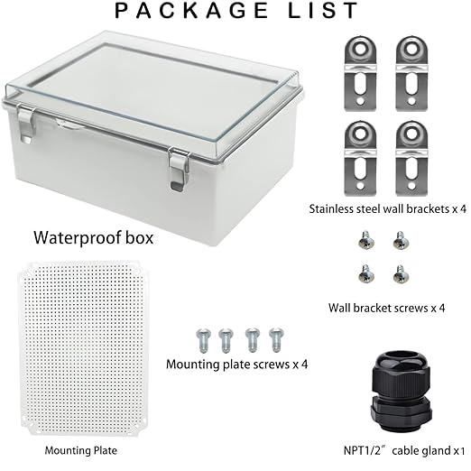 Waterproof Electrical Box, IP67 Junction Box Stainless Steel Latch Hinged Clear Cover Project Enclosure with Wall Bracket 13.8" x 9.8" x 5.9" - Image 5