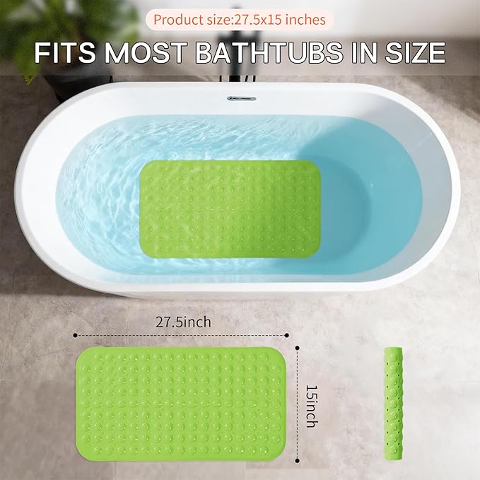 Anti-Slip Bathtub Shower mat, 27.5×14.5（Approximately 70×37cm） inch Soft Oversized Machine Washable Non-Slip Bathtub mat with Drainage Holes, Bathroom Floor Suction Cup.（1-Opaque Pea Green） - Image 3