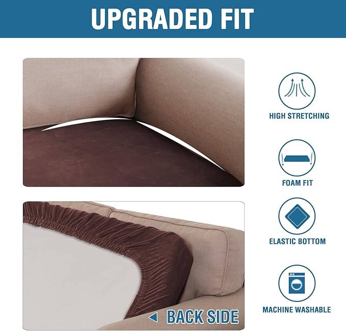 H.VERSAILTEX Velvet Stretch Individual Couch Cushion Cover Plush Cushion Slipcover for Loveseat Sofa Cushion Furniture Protector Seat Cushion Sofa Cover (1 Piece Sofa Cushion Cover, Brown) - Image 6