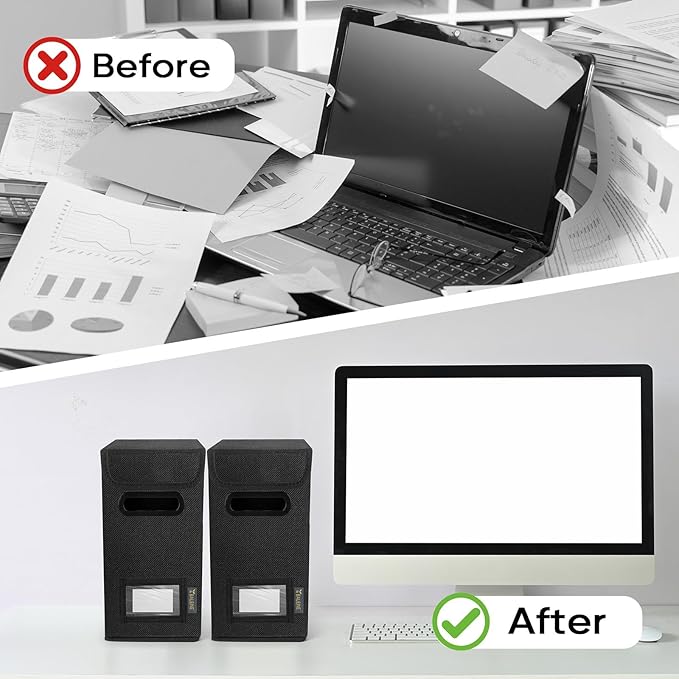 BALEINE File Organizer Box with Lid, Collapsible File Folder Organizer with Plastic Slide, Hanging File Folder Box for Office Document Storage (1 Pack, Black, S) - Image 6