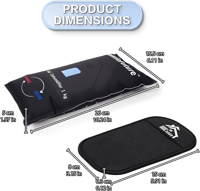 1000g Car Dehumidifier Bag with Non-Slip Dashboard Mat | Microwave Rechargeable Silica Gel Desiccant | Absorbs Moisture & Condensation | For Car, Gun Safe, Closet & Garage | Reusable & Leakproof - Image 4