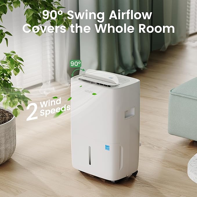 Waykar 80 Pints Energy Star Dehumidifier for Spaces up to 5,000 Sq. Ft at Home, in Basements and Large Rooms with Drain Hose and 1.14 Gallons Water Tank - Image 6