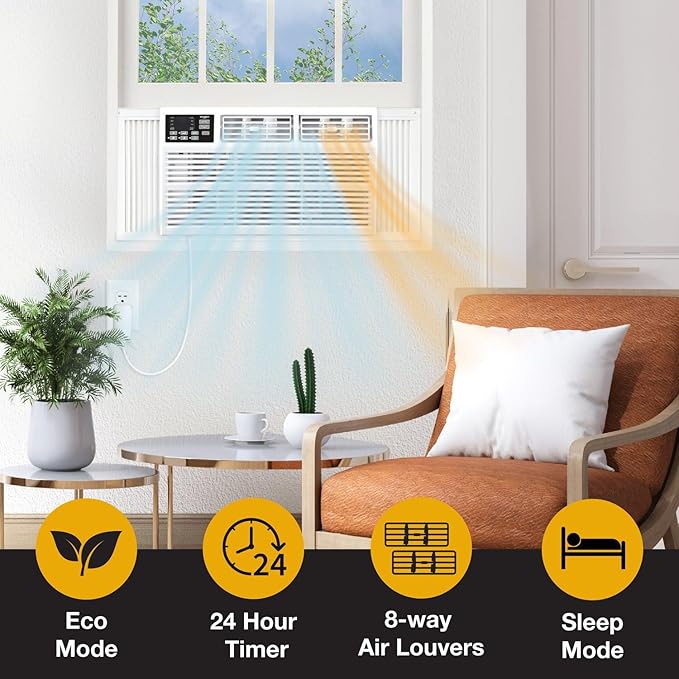 Whirlpool 8,000 BTU Window Air Conditioner with Supplemental Heat, Window Mounted AC Unit with Heater for Apartment, Living Room, Bedroom, Rooms up to 350 Square Feet - Image 9