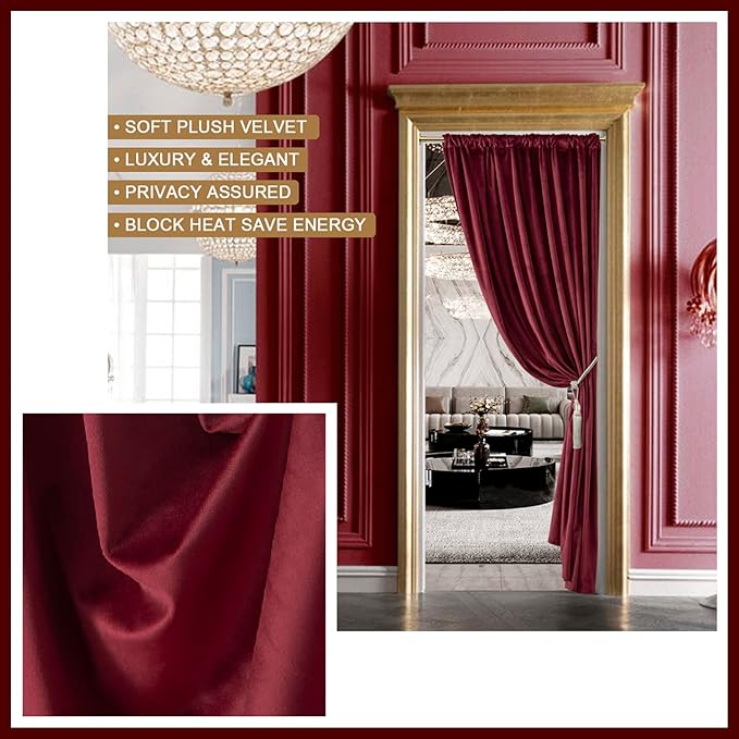 Burgundy Curtains for Bedroom,Blackout Velvet Victorian Room Darkening Insulating Thermal Drapes for Living Room,Back Tab Rod Pocket Single Curtain Panel,52 in Wide by 80 inch Long,Dark Wine Red - Image 9
