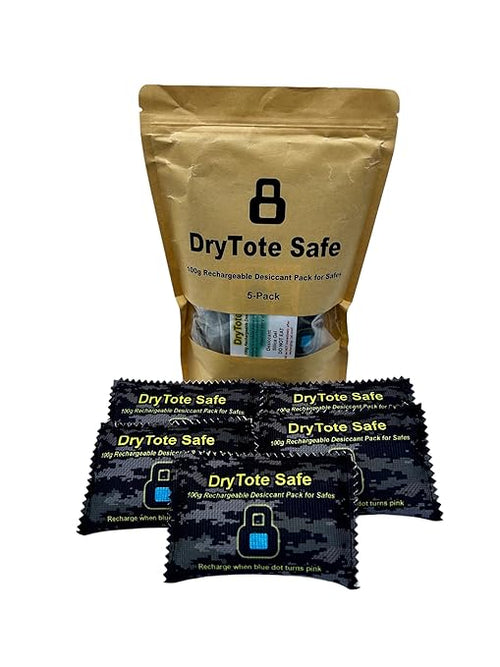 100g Rechargeable Desiccant Pack of 5 - Moisture Absorbing Bag - Silica Gel Desiccant Dehumidifier for Safes by DryTote