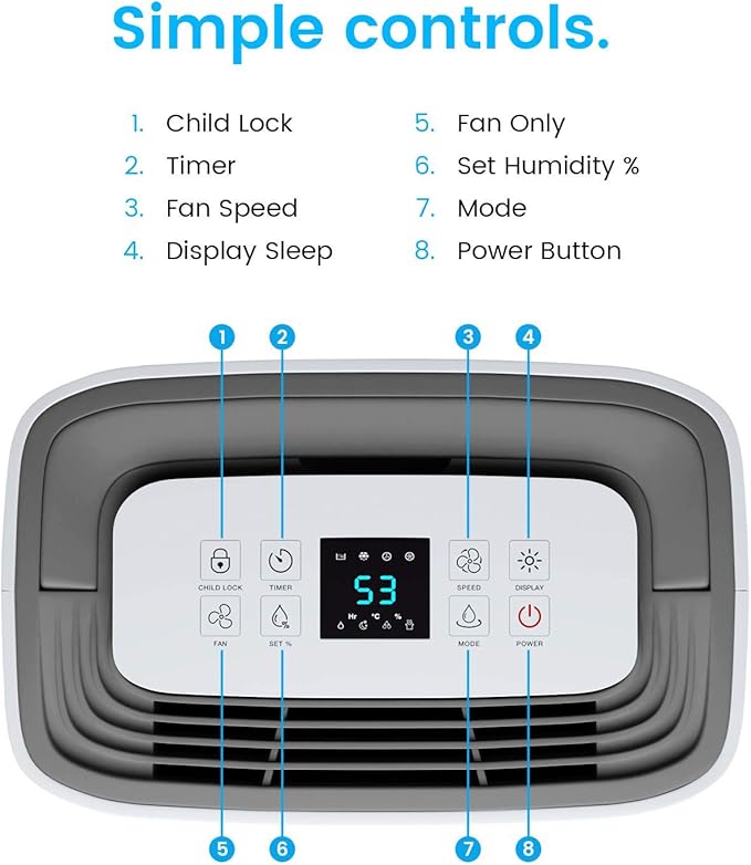 Pro Breeze 50 Pint Dehumidifier - 3,500 4,000 Sq Ft Dehumidifiers for Home Large Room Basements with Humidity Sensor, Auto Shut Off, Continuous Drainage Hose, Removes Moisture, Ideal for Basement - Image 3