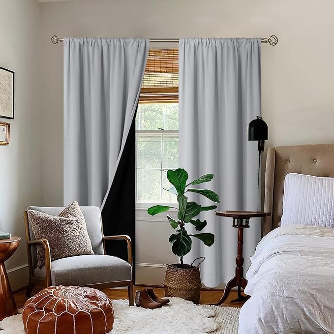 BGment Long Blackout Curtains for Living Room 90 Inch Length, Full Room Darkening Thermal Insulated Noise Reducing Rod Pocket Curtains Drapes, 46 Inch Wide, Light Grey, 2 Panels - Image 2
