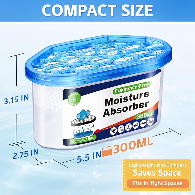 CHMI Moisture Absorbers 12 Pack， Attract and Trap Excess Moisture from Your Bathroom, Kitchen，Closet, Eliminate Musty Odors，Odor Eliminator with Fragrance Free, 6.4oz, 300ml. - Image 2
