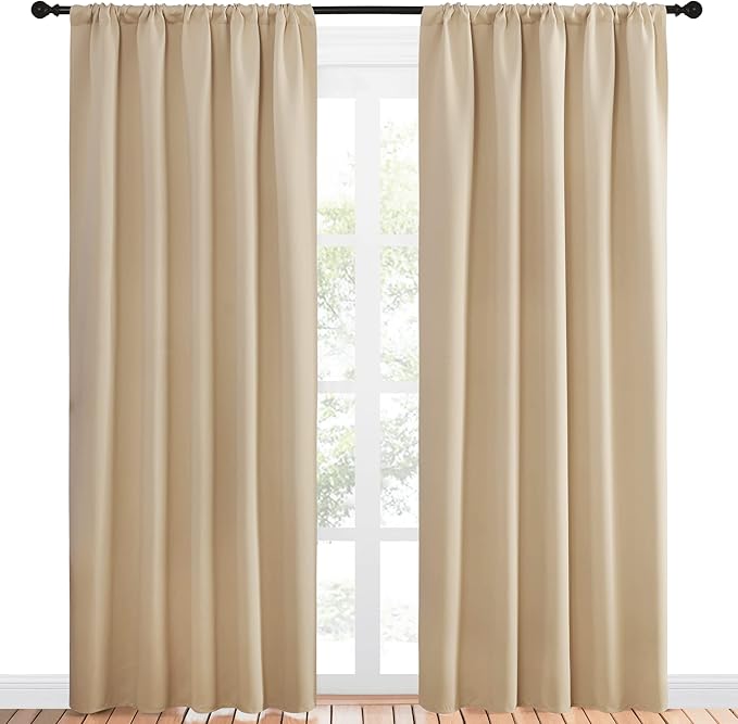 NICETOWN Room Darkening Curtains for Bedroom - Home Decoration Privacy Protection Thermal Insulated Solid Drapes/Draperies for Large Window (Biscotti Beige, Set of 2, 52 x 84 inches) - Image 2
