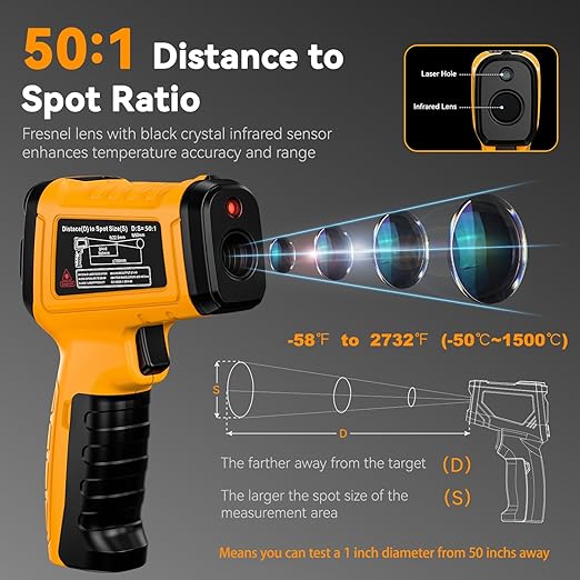 Infrared Thermometer Gun -58°F to 2732°F, IR Temperature Gun with K-Type Probe for Internal Readings, 50:1 High Temp Laser Thermometers Tool for Kilns, Furnaces, HVAC, BBQ Home & Industrial Use - Image 2