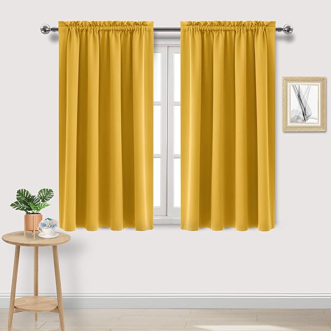 DWCN Yellow Room Darkening Blackout Curtains - Thermal Insulated Privacy Energy Saving Window Curtain Drapes 52 x 54 inch Length, Set of 2 Bedroom Living Room Curtains by DWCN