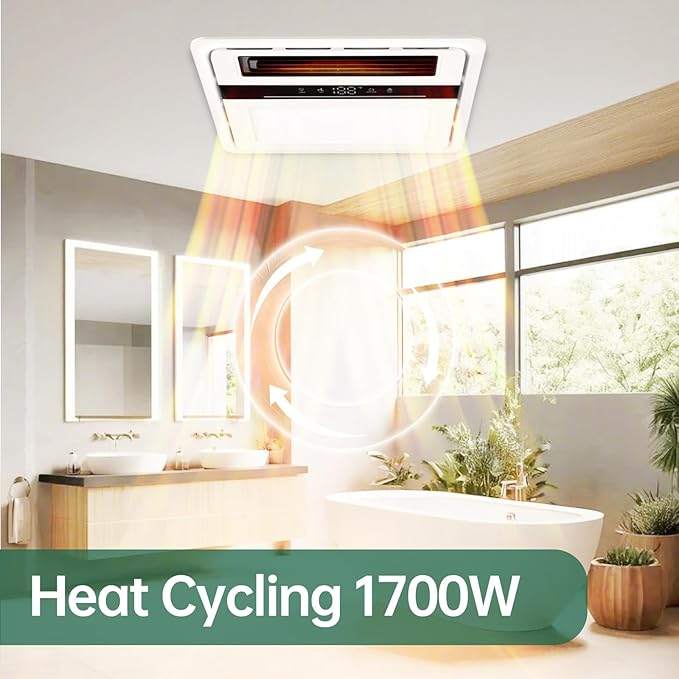 Bathroom Fan with Light and Heater, 1700W,140 CFM Ventilation, Remote Control,Quiet Exhaust, 4-in-1 Design for Heating, Lighting, Ventilation & Air Circulation for Comfort in Any Season - Image 4