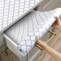 Shelf and Drawer Liner for Kitchen Cabinets Non-Adhesive, Strong Grip Non-Slip Thickened Cabinet Liners for Shelves, Waterproof Mats for Dresser Cupboard, White/Gray, 12 in x 20 Feet by Shinlendid