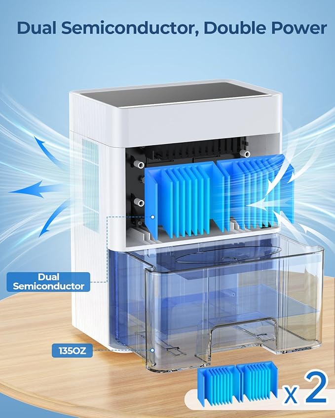 Dehumidifier for Home, 135 OZ Water Tank (1100 sq.ft), Quiet Dehumidifier for Bathroom Bedroom RV Closet with Timer Setting, Auto Shut Off, 7 Colors LED Light, Sleep Mode, White (Beige) - Image 4