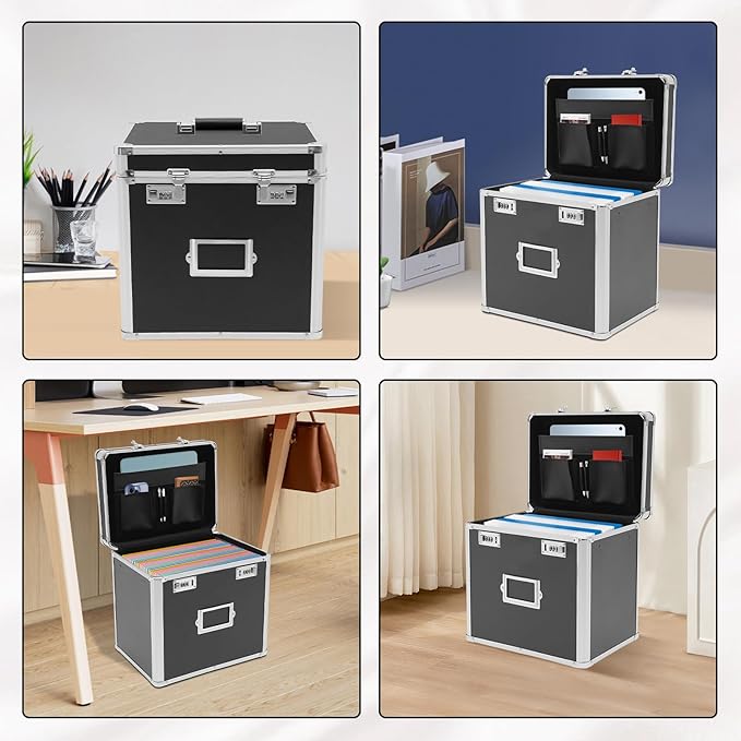 Aluminum Alloy File Organizer Box, 13.8x10x13.4in Portable File Box with Dual 3-Digit Combination Locks - for Letters, Documents, Office Supplies - Image 5