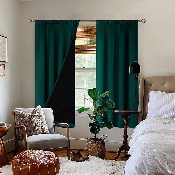 BGment Green 100% Blackout Curtains for Bedroom 63 Inches Long, Christmas Thermal Insulated Double Layer Full Room Darkening Noise Reducing Rod Pocket Curtain (42 x 63 Inch, Emerald, 2 Panels) - Image 2