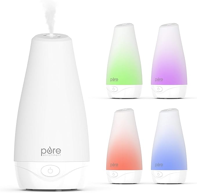 Pure Enrichment® PureSpa™ Essential Oil Diffuser - Compact Ultrasonic Aromatherapy Diffuser, Natural Air Deodorizer, 100ml Water Tank, and Optional Mood Light - Lasts Up to 7 Hours with Auto Shut-Off by PureEnrichment
