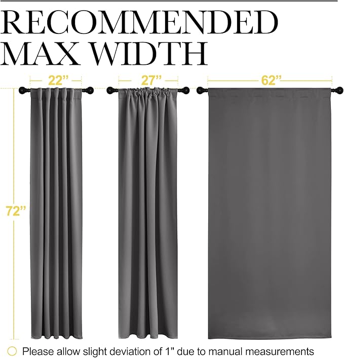 NICETOWN Blackout Curtain Panels Window Draperies - (Grey Color) 62x72 inch, 2 Pieces, Insulating Room Darkening Blackout Drapes for Bedroom, Privacy Doorway Curtain for Door - Image 7
