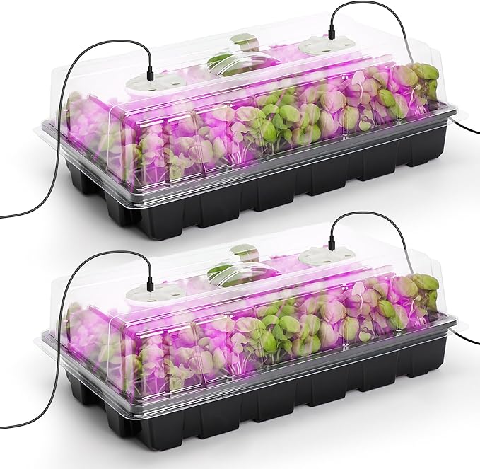 MIXC Seed Starter Tray with Lights, 2 Packs Mini Propagator Plant Grow Kit Greenhouse with Humidity Vented Domes and Base for Seeds Starting, Black by MIXC
