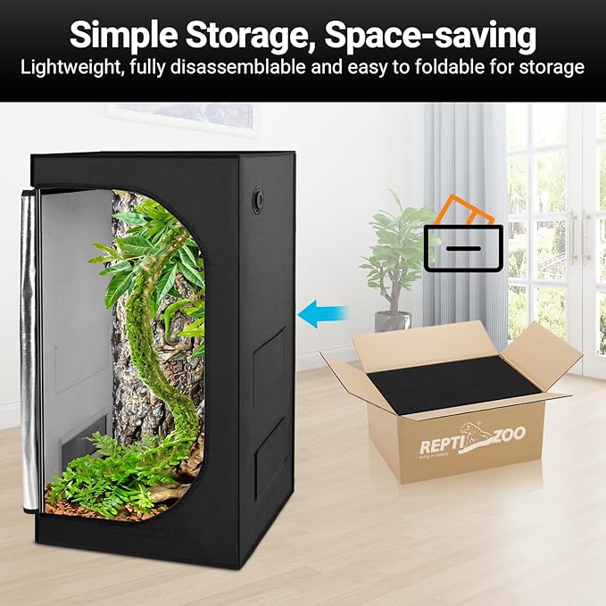 REPTIZOO 120 Gallon Reptile Tent Habitat 24"x24"x48" High Reflective Reptile Terrarium Cage Plant Grow Tent with Ventilation Window and Waterproof Base Tray for Snakes, Lizards, Bearded Dragons - Image 8