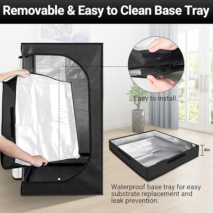 REPTIZOO 120 Gallon Reptile Tent Habitat 24"x24"x48" High Reflective Reptile Terrarium Cage Plant Grow Tent with Ventilation Window and Waterproof Base Tray for Snakes, Lizards, Bearded Dragons - Image 5