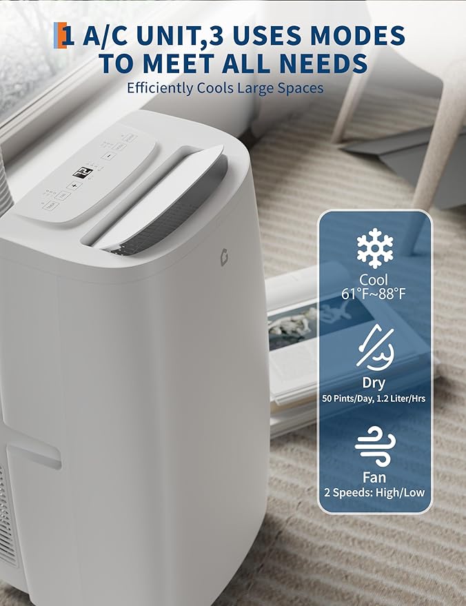 14,000 BTU Portable Air Conditioner with 3-in-1 Function - Cools, Fan, Dehumidifier for Room up to 700 sq.ft, 24H Timer, Remote Control, Ideal for Bedroom and Office - Image 3