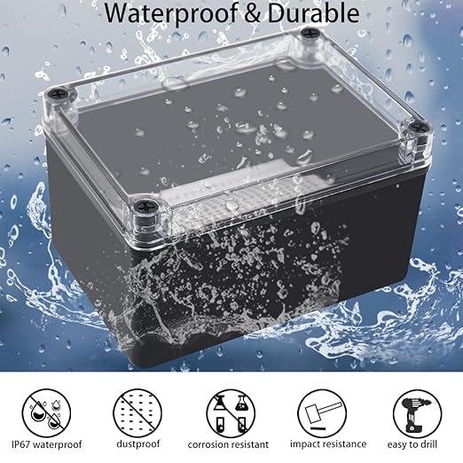 Junction Box,IP67 Waterproof ABS Black Project Box Clear Cover with Mounting Plate Electrical Box Enclosure for Outside Electronics 6.9 x 4.9 x 3.9inch(175x125x100mm) - Image 2