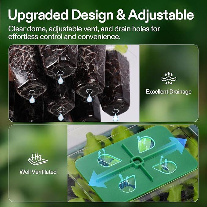 VIVOSUN 6-Pack Seed Starter Trays, 72-Cell Seed Starter Kit with Humidity Dome, Flat Reusable Plant Germination Trays with Drain Hole, Green Propagation Tray for Planting Seeds - Image 2