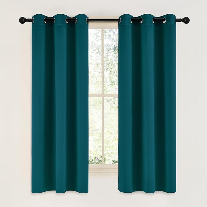 NICETOWN Teal Blackout Cafe Faux Silk Curtains for Small Windows, 42" Wide by 63" Long, 2 Panels, Grommet Thermal Insulated Blackout Satin Drapes for Bedroom by NICETOWN