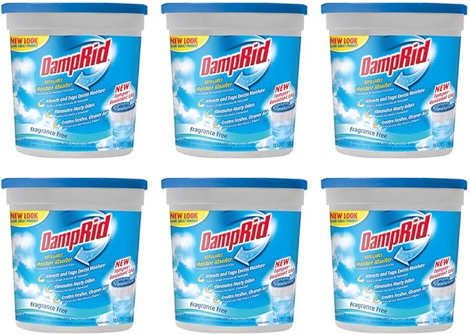 DampRid Refillable Moisture Absorber, Fragrance Free, 10.5 Ounce (Pack of 6) by DampRid
