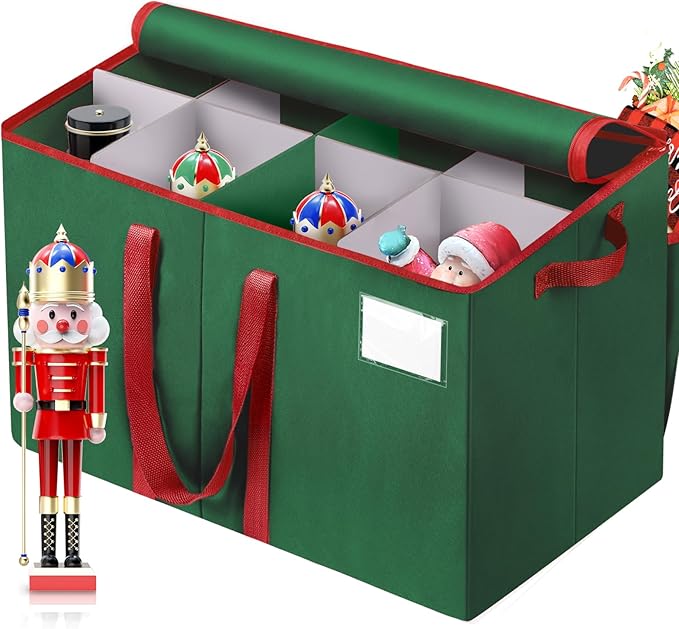Nutcracker and Figurine Collectibles Storage Box， Large Ornament Storage Organizer Stores Up to 8 Holiday Figurines-Carolers, Santa Figure, or Nut Cracker Ornaments (Green/15 Inches) by Unknown