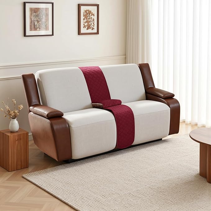 Arfntevss Recliner Sectional Couch Covers for Reclining Sectional L Shape Sofa Cover Non Slip Washable Recliner L Shaped Slipcover Middle Console Protector (1 Console Cover, Wine Red) - Image 6