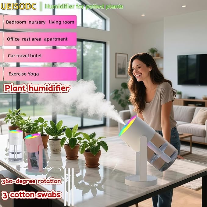 Bedroom Humidifier, USB Mini Portable Humidifier with Ultrasonic Nano-Fine Mist, Auto Shut-Off, Rotatable Design, Quiet Operation, and Easy Refilling & Cleaning ([Pink] Rotating Version) - Image 8
