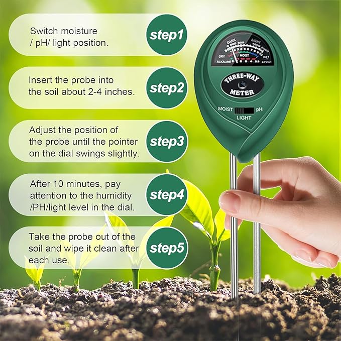 2 Pack Soil Tester, 3-in-1 Plant Moisture Meter Light and PH Tester Garden Lawn Farm, Indoor and Outdoor Use, Soil Test Kit Acidity Water - Image 6