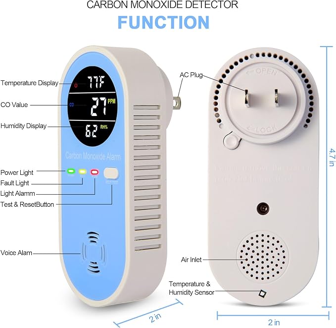 Plug-in Carbon Monoxide Detector with Real-Time CO Display & Temperature/Humidity Monitor, Plug-in CO Alarm for Home, RV, Apartment, Indoor Air Safety 3-Pack - Image 6