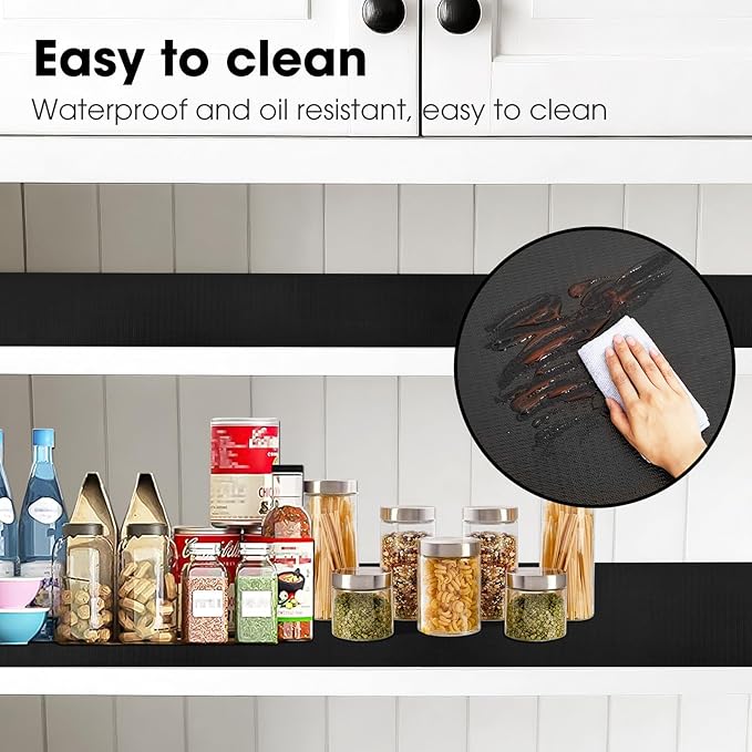 Drawer and Shelf Liner, Non-Slip Kitchen Cabinet Liners Non-Adhesive Thick Strong Grip Waterproof Washable Mats Protect Dresser Shelves Cupboard Bathroom Cabinets, Black, 18 in X 30 FT - Image 3